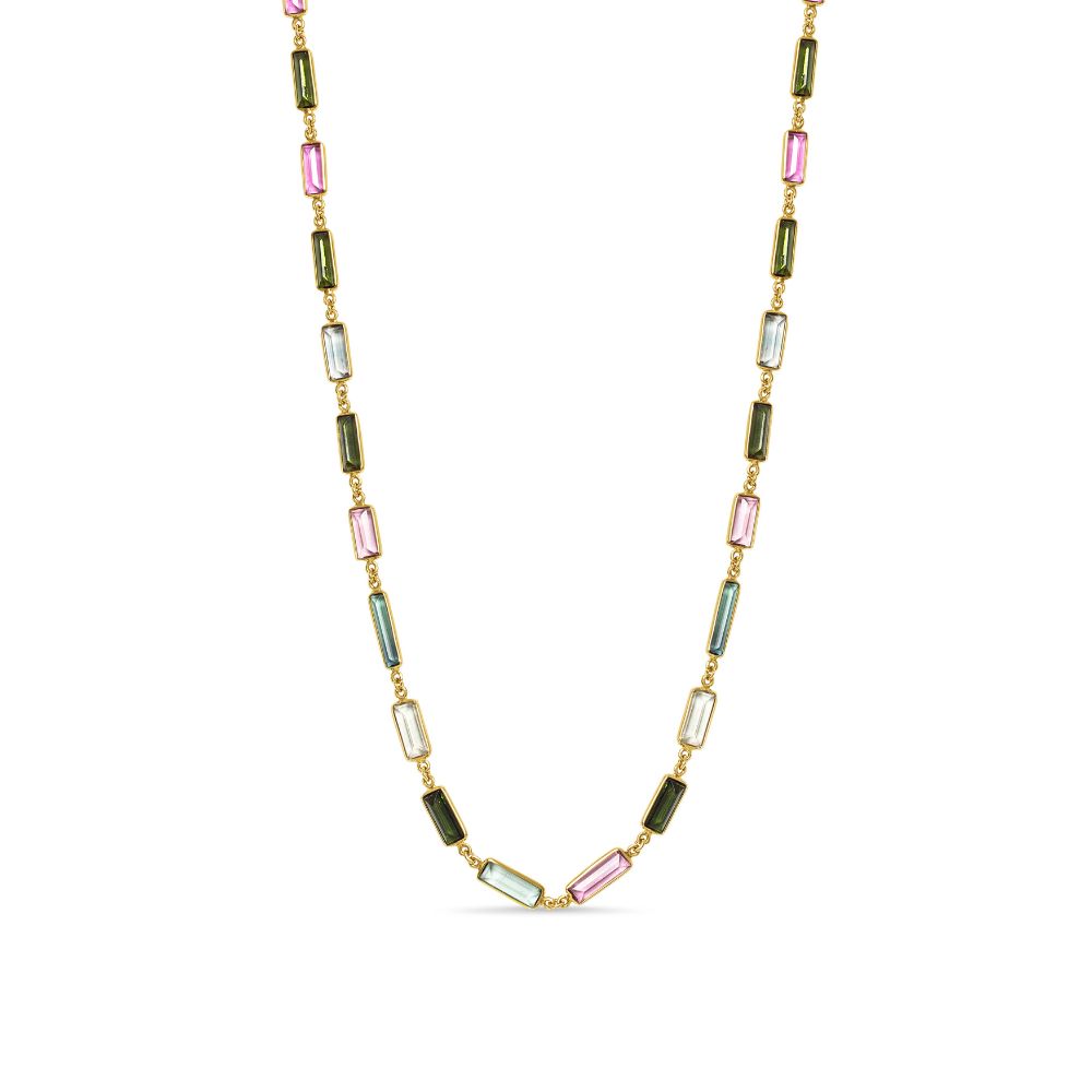 Korman Collection 14k Yellow Gold Multi Color Tourmaline Baguette Necklace